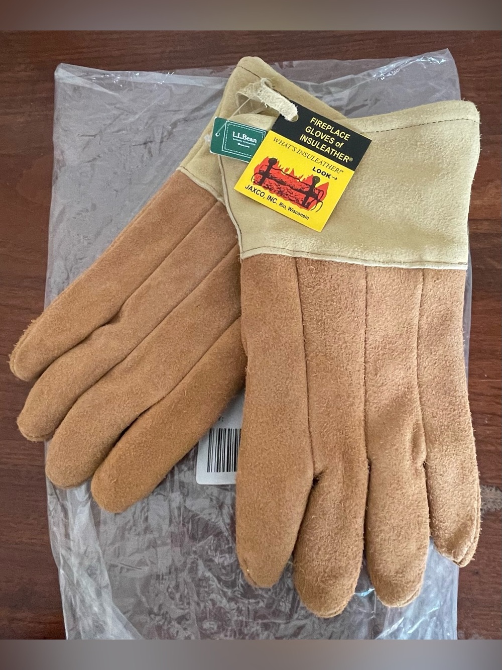 NEW LL Bean Fireplace Suede Gloves 13"L With 5" Gauntlet Saddle Color Work Fire